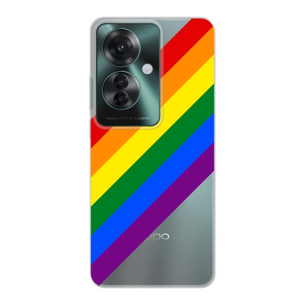 Funda Oppo Reno11 F flexible transparente con arcoíris diagonal - rayas Pride