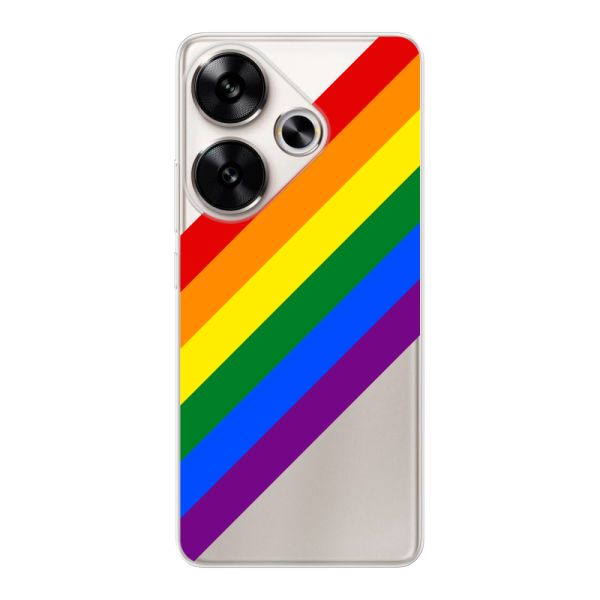 Funda Xiaomi Poco F6 flexible transparente con arcoíris diagonal - rayas Pride