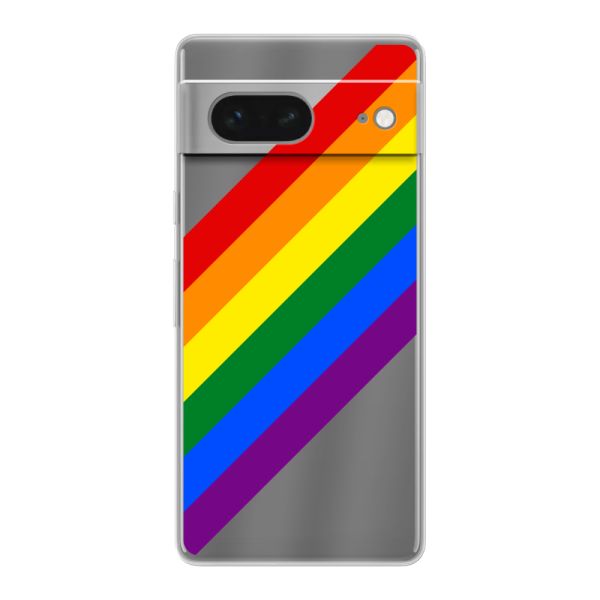 Funda Google Pixel 7 flexible transparente con arcoíris diagonal - rayas Pride