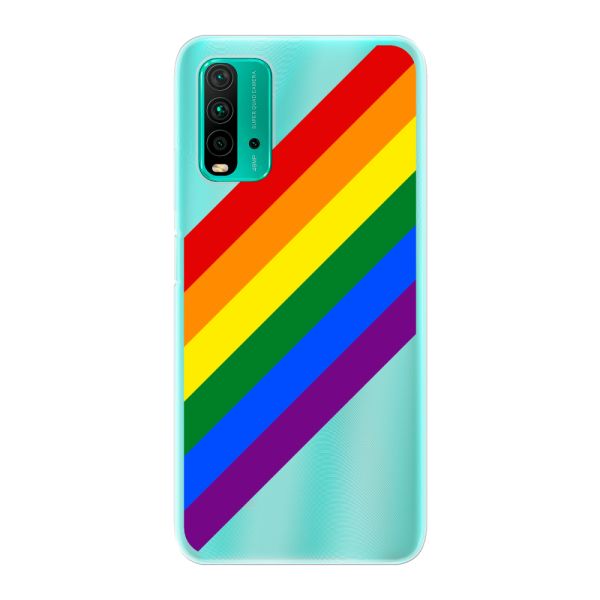 Funda Xiaomi Redmi Note 9 4G flexible transparente con arcoíris diagonal - rayas Pride