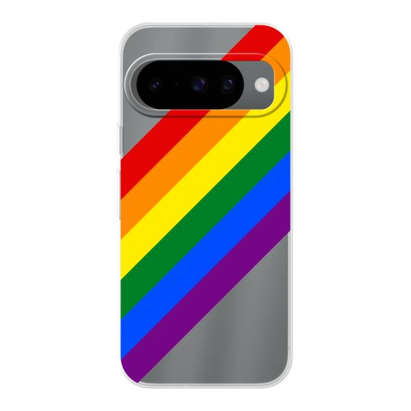 Funda Google Pixel 10 flexible transparente con arcoíris diagonal - rayas Pride