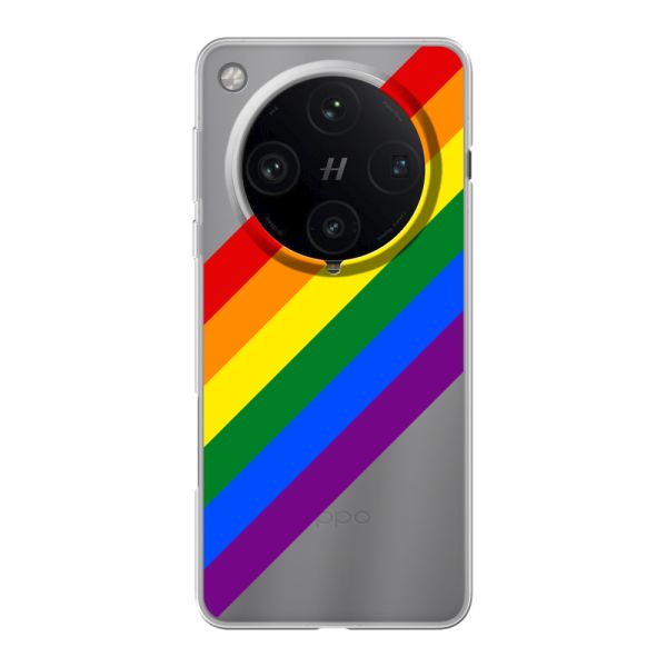 Funda Oppo Find X8 Pro flexible transparente con arcoíris diagonal - rayas Pride