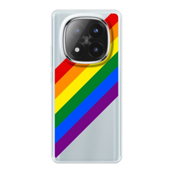 Funda Xiaomi Redmi Note 14 Pro+ flexible transparente con arcoíris diagonal - rayas Pride
