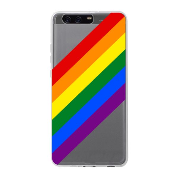 Funda Huawei P10 Plus flexible transparente con arcoíris diagonal - rayas Pride