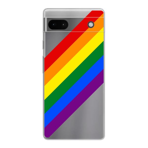Funda Google Pixel 6a flexible transparente con arcoíris diagonal - rayas Pride