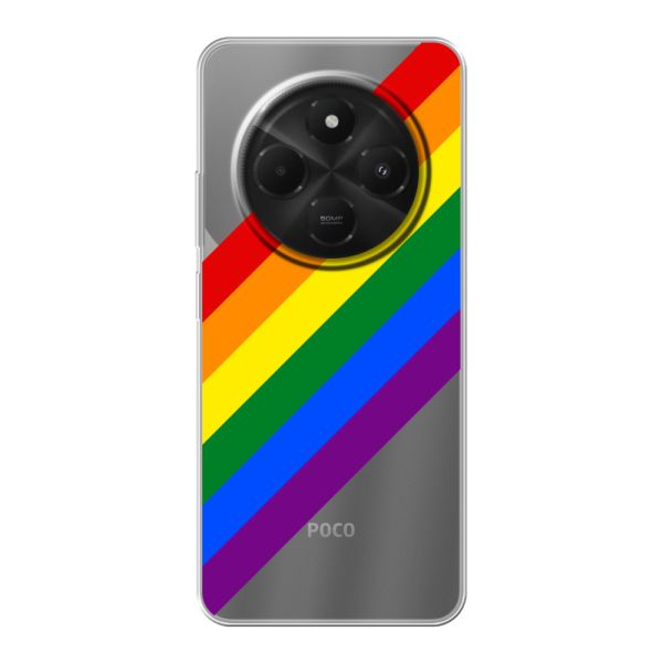 Funda Xiaomi Poco C75 flexible transparente con arcoíris diagonal - rayas Pride