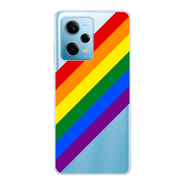 Funda Xiaomi Redmi Note 12 Pro 5G flexible transparente con arcoíris diagonal - rayas Pride