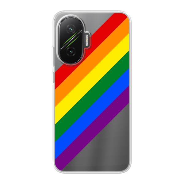Funda Xiaomi Poco F7 flexible transparente con arcoíris diagonal - rayas Pride