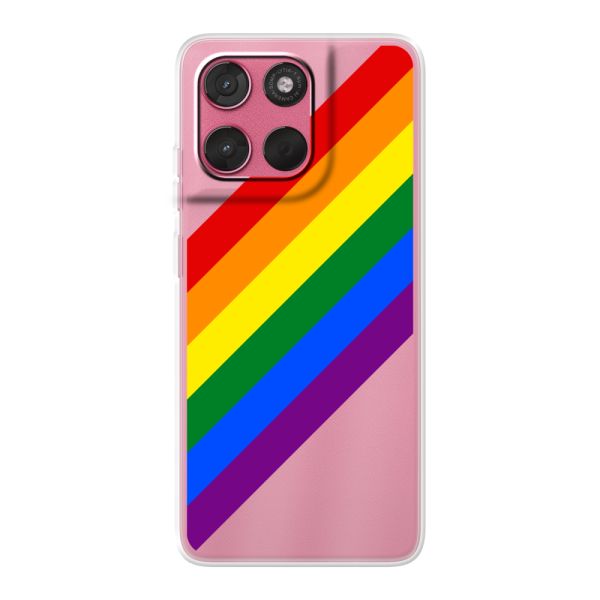 Funda Motorola Moto G57 flexible transparente con arcoíris diagonal - rayas Pride