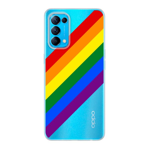 Coque Oppo Reno5 5G flexible transparente avec arc-en-ciel diagonal - rayures Pride