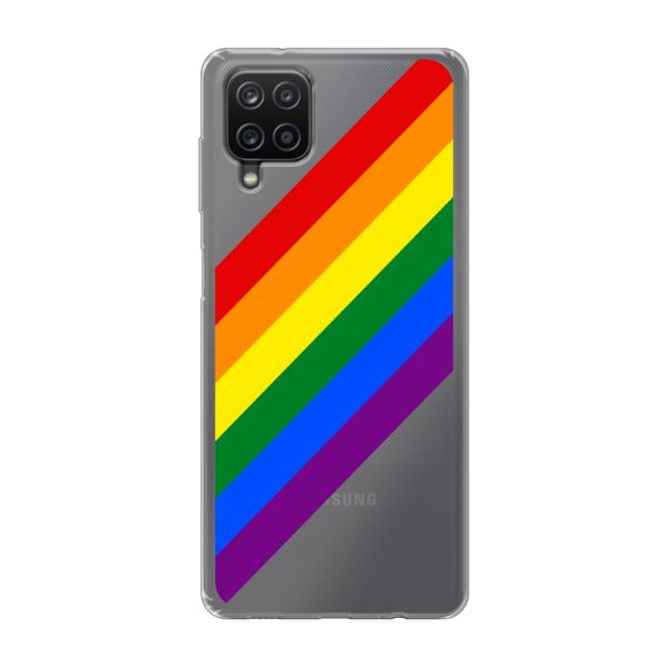 Funda Samsung Galaxy A12 flexible transparente con arcoíris diagonal - rayas Pride