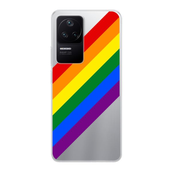 Funda Xiaomi Poco F4 flexible transparente con arcoíris diagonal - rayas Pride
