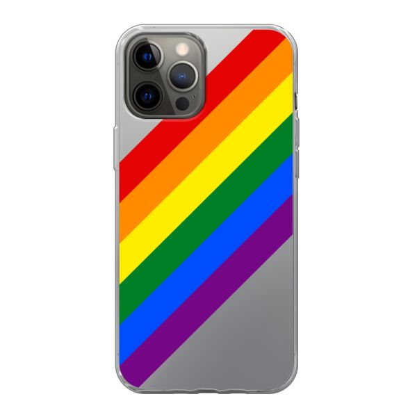 Funda iPhone 12 Pro Max flexible transparente con arcoíris diagonal - rayas Pride