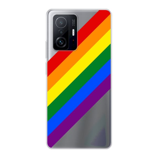 Funda Xiaomi 11T flexible transparente con arcoíris diagonal - rayas Pride