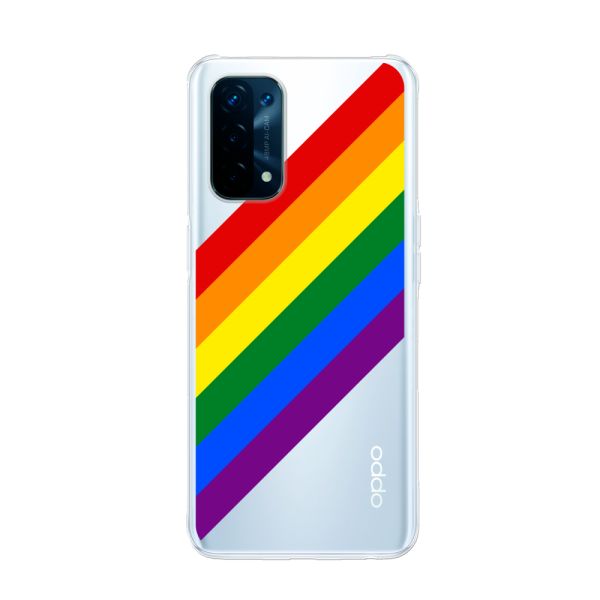 Coque Oppo A93 5G flexible transparente avec arc-en-ciel diagonal - rayures Pride