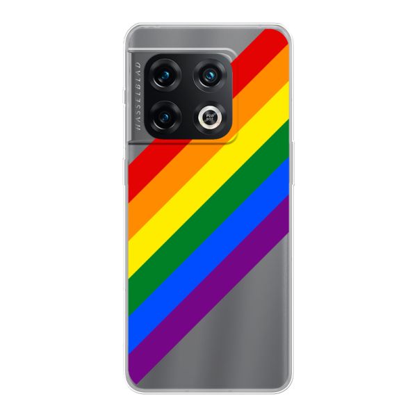 Funda OnePlus 10 Pro flexible transparente con arcoíris diagonal - rayas Pride