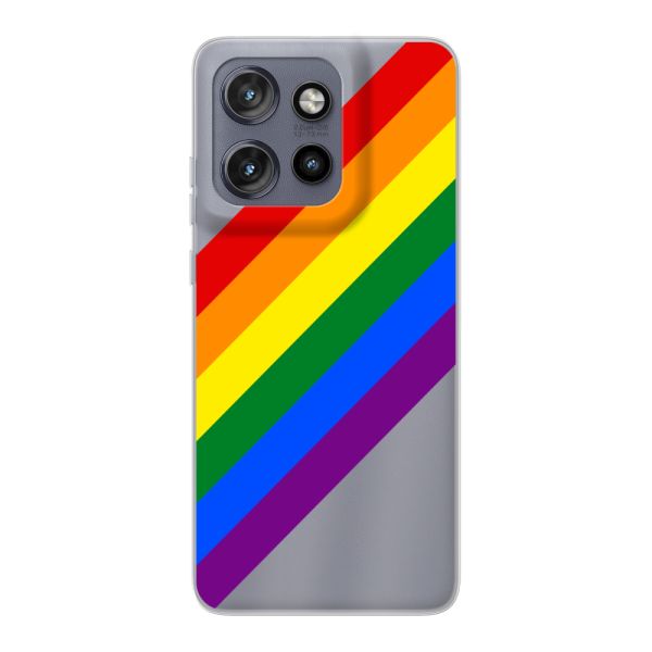 Funda Motorola ThinkPhone 25 flexible transparente con arcoíris diagonal - rayas Pride