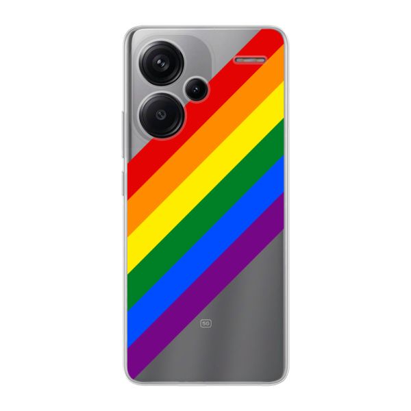 Funda Xiaomi Redmi Note 13 Pro+ flexible transparente con arcoíris diagonal - rayas Pride