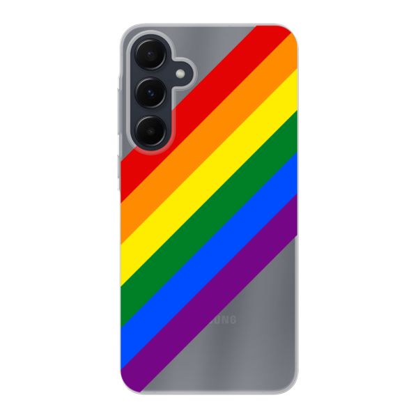 Funda Samsung Galaxy A55 flexible transparente con arcoíris diagonal - rayas Pride