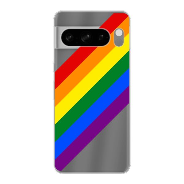 Funda Google Pixel 8 Pro flexible transparente con arcoíris diagonal - rayas Pride