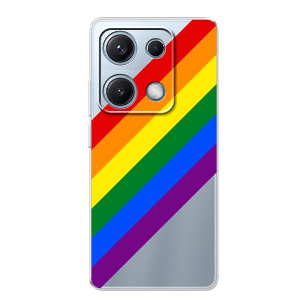 Funda Xiaomi Redmi Note 14S flexible transparente con arcoíris diagonal - rayas Pride