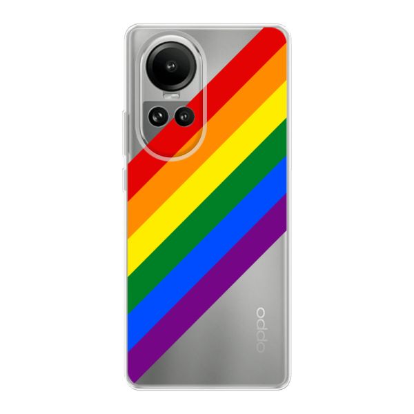 Funda Oppo Reno 10 flexible transparente con arcoíris diagonal - rayas Pride