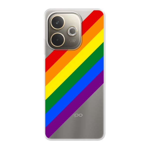 Funda Oppo A5 Pro flexible transparente con arcoíris diagonal - rayas Pride