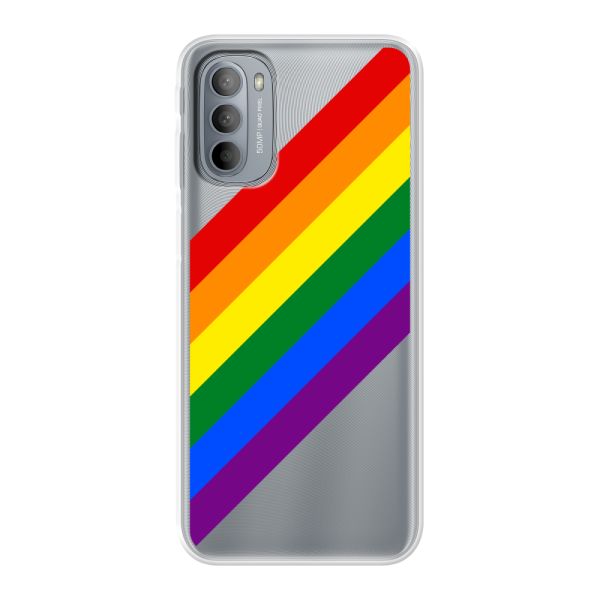 Funda Motorola Moto G31 flexible transparente con arcoíris diagonal - rayas Pride