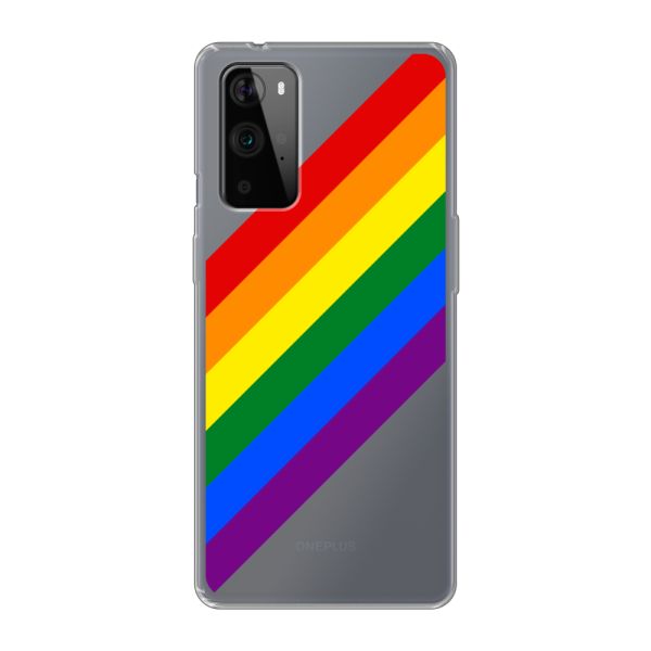 Funda OnePlus 9 Pro flexible transparente con arcoíris diagonal - rayas Pride