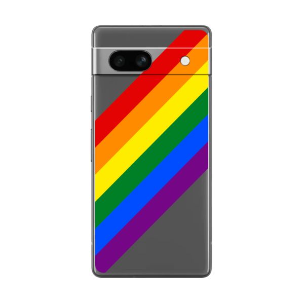 Funda Google Pixel 7a flexible transparente con arcoíris diagonal - rayas Pride