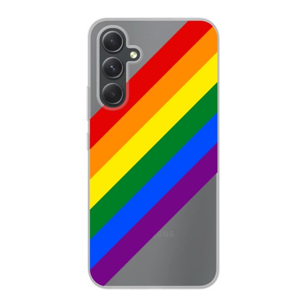 Coque Samsung Galaxy A54 5G flexible transparente avec arc-en-ciel diagonal - rayures Pride