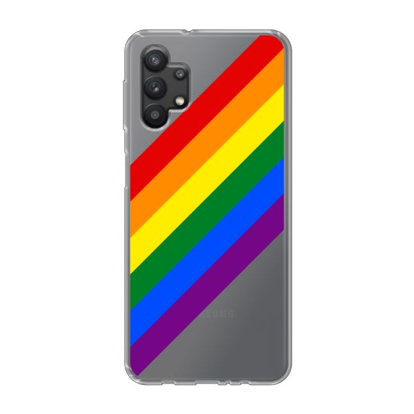 Coque Samsung Galaxy A32 5G flexible transparente avec arc-en-ciel diagonal - rayures Pride