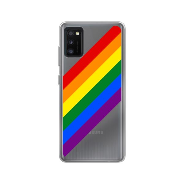 Coque Samsung Galaxy A41 flexible transparente avec arc-en-ciel diagonal - rayures Pride