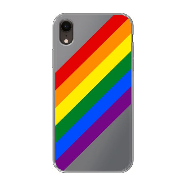 Funda iPhone Xr flexible transparente con arcoíris diagonal - rayas Pride