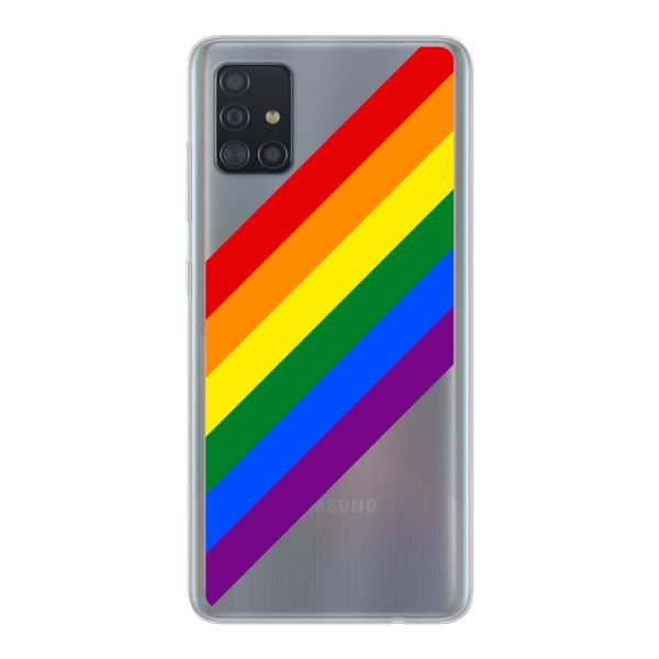 Funda Samsung Galaxy A51 flexible transparente con arcoíris diagonal - rayas Pride