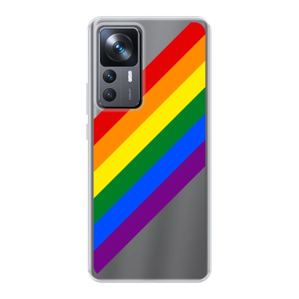 Funda Xiaomi 12T flexible transparente con arcoíris diagonal - rayas Pride