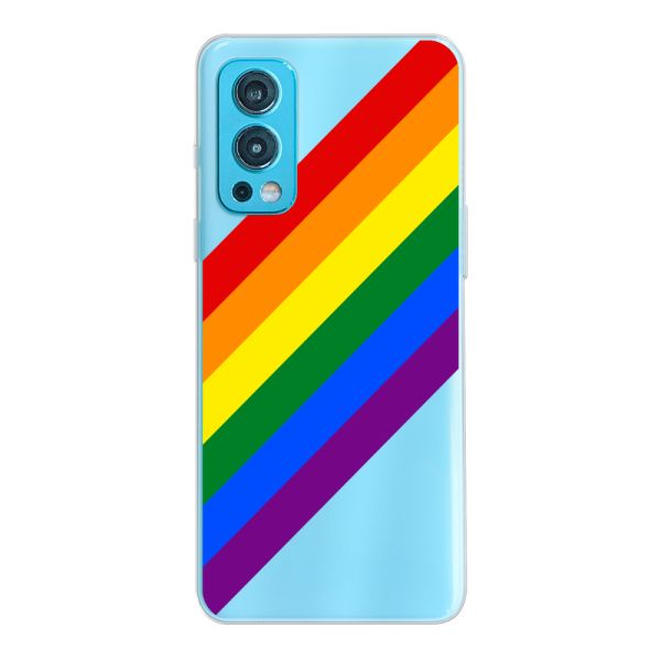 Coque OnePlus Nord 2 5G flexible transparente avec arc-en-ciel diagonal - rayures Pride