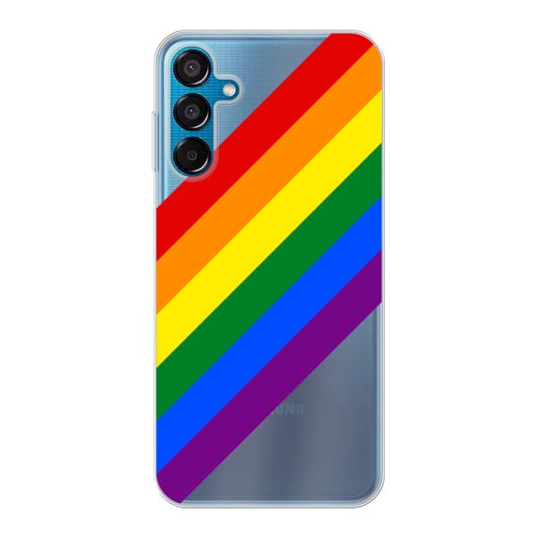 Funda Samsung Galaxy M15 flexible transparente con arcoíris diagonal - rayas Pride