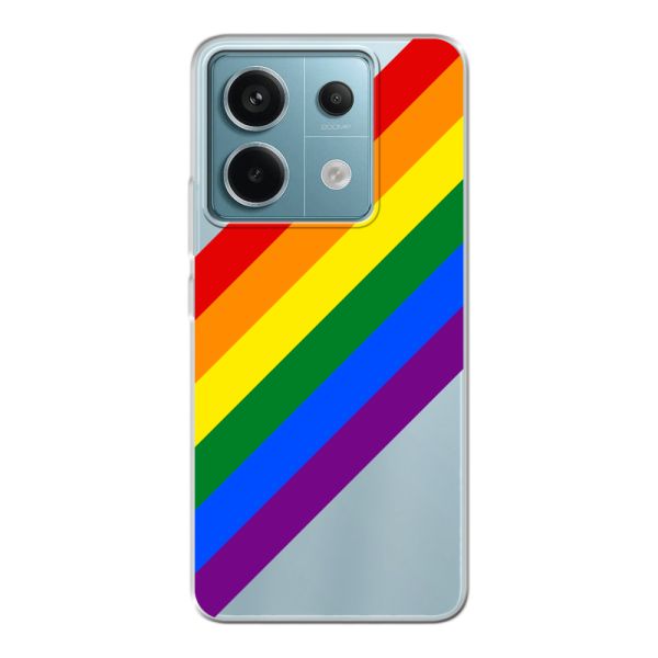 Funda Xiaomi Poco X6 flexible transparente con arcoíris diagonal - rayas Pride