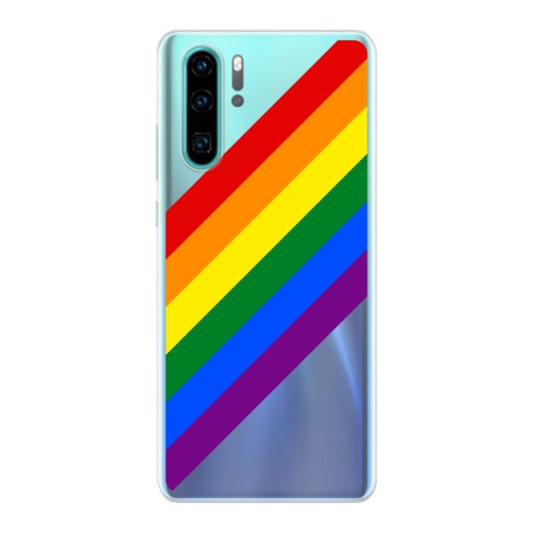 Funda Huawei P30 flexible transparente con arcoíris diagonal - rayas Pride