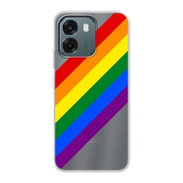 Funda Oppo A6s 5G flexible transparente con arcoíris diagonal - rayas Pride