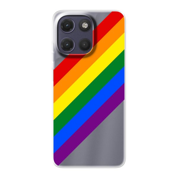 Funda Motorola Moto G17 Power flexible transparente con arcoíris diagonal - rayas Pride