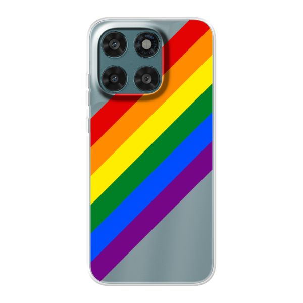 Funda Motorola Moto G67 flexible transparente con arcoíris diagonal - rayas Pride