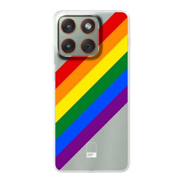 Funda Motorola Edge 70 flexible transparente con arcoíris diagonal - rayas Pride