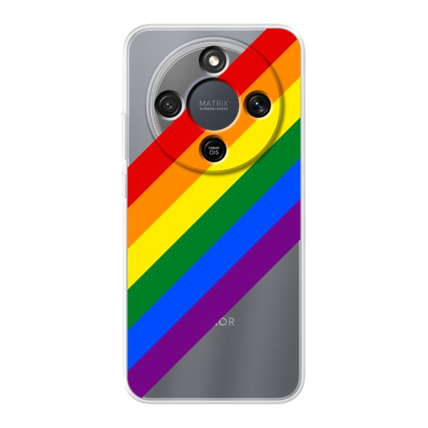 Transparant flexibel Honor X9 hoesje met Diagonale Regenboog - Pride Strepen