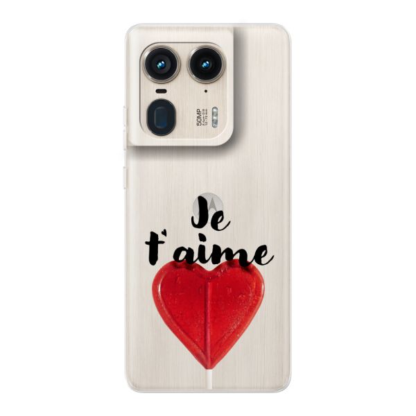 Funda Motorola Moto Edge 50 Ultra flexible transparente con piruleta en forma de corazón - Je t'aime