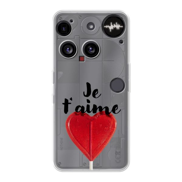 Funda Nothing Phone (3) flexible transparente con piruleta en forma de corazón - Je t'aime