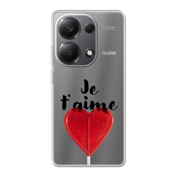 Funda Xiaomi Poco M6 Pro flexible transparente con piruleta en forma de corazón - Je t'aime