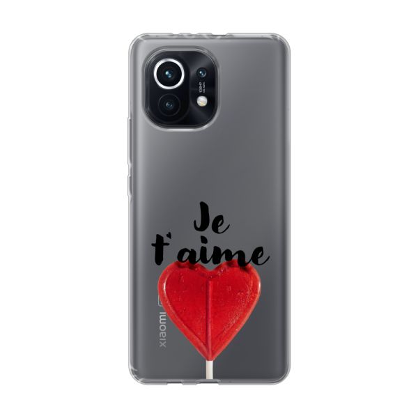 Transparant flexibel Xiaomi Mi 11 hoesje met Hartvormige Lolly - Je t'aime