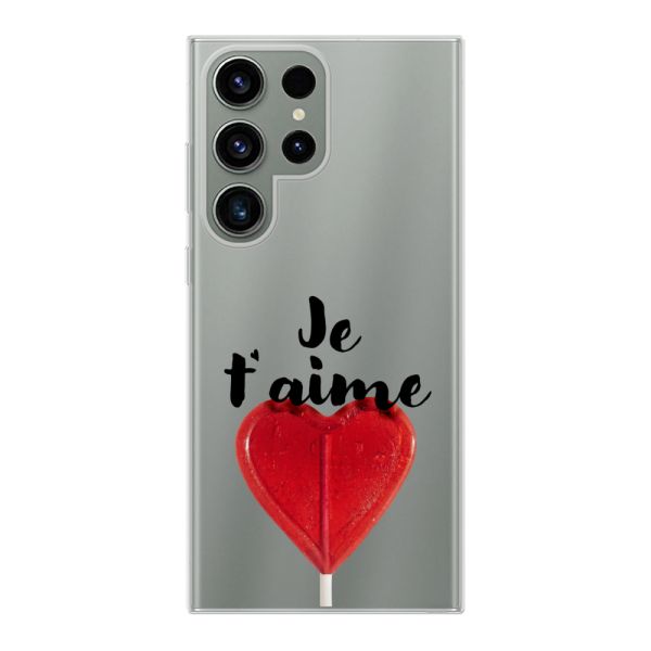 Coque Samsung Galaxy S23 Ultra flexible transparente avec sucette en forme de cœur - Je t'aime